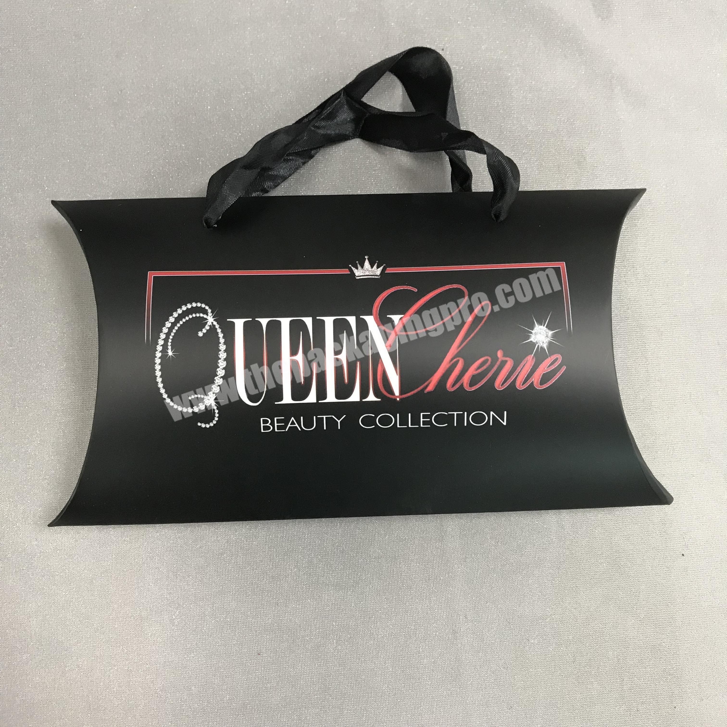 Low MOQ  custom LOGO printing hair extension packaging pillow box for one bundle of hair