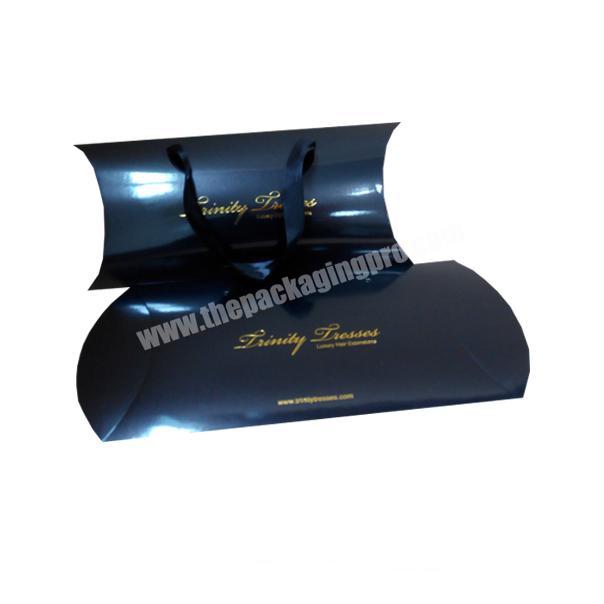 Custom Logo Free Design Black Luxury Hair Extension Pillow Box with Black Ribbon Handle