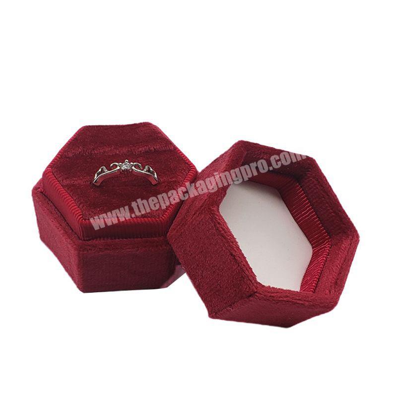 Custom Logo Hexagonal Jewelry Boxes Red Velvet Small Hexagon Jewelry Box