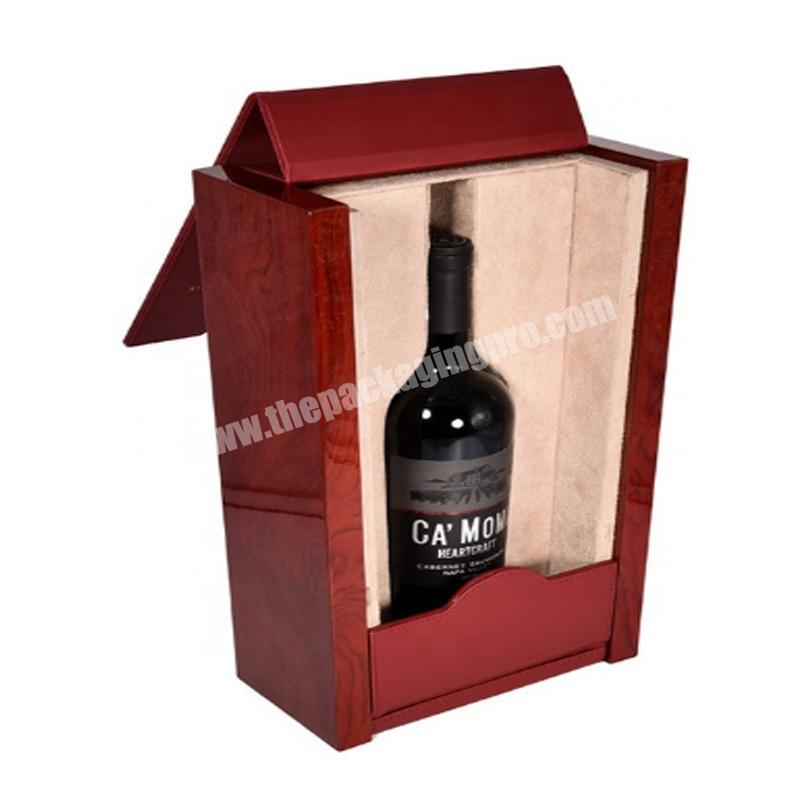 Distinctive red wooden material wine bottle box with custom size EVA