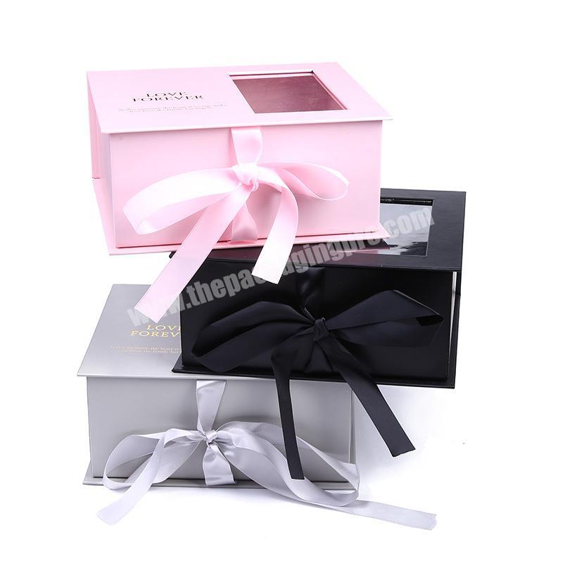 Luxury Black Paperboard Flower Wedding Favor Paper Gift Box With Clear PVC Window