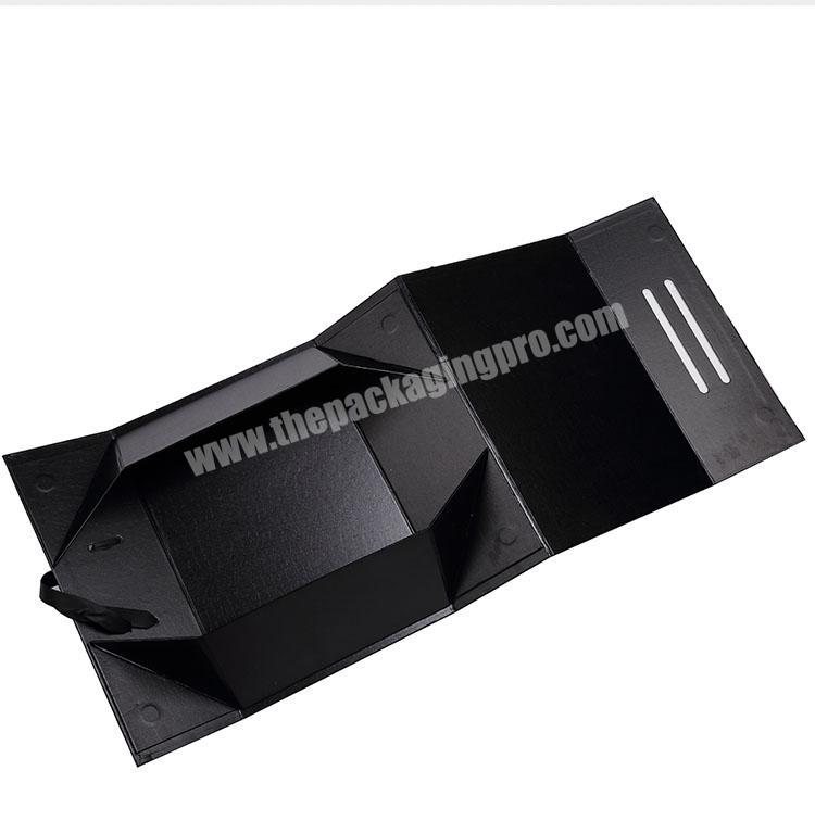 Matte Lamination Foldable Packaging Gift Box Black Folding Gift Box with Ribbon Handle