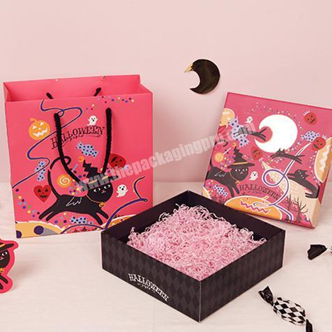 Custom cardboard square sweet candy chocolate storage packaging paper witch box halloween macaron box for gifts