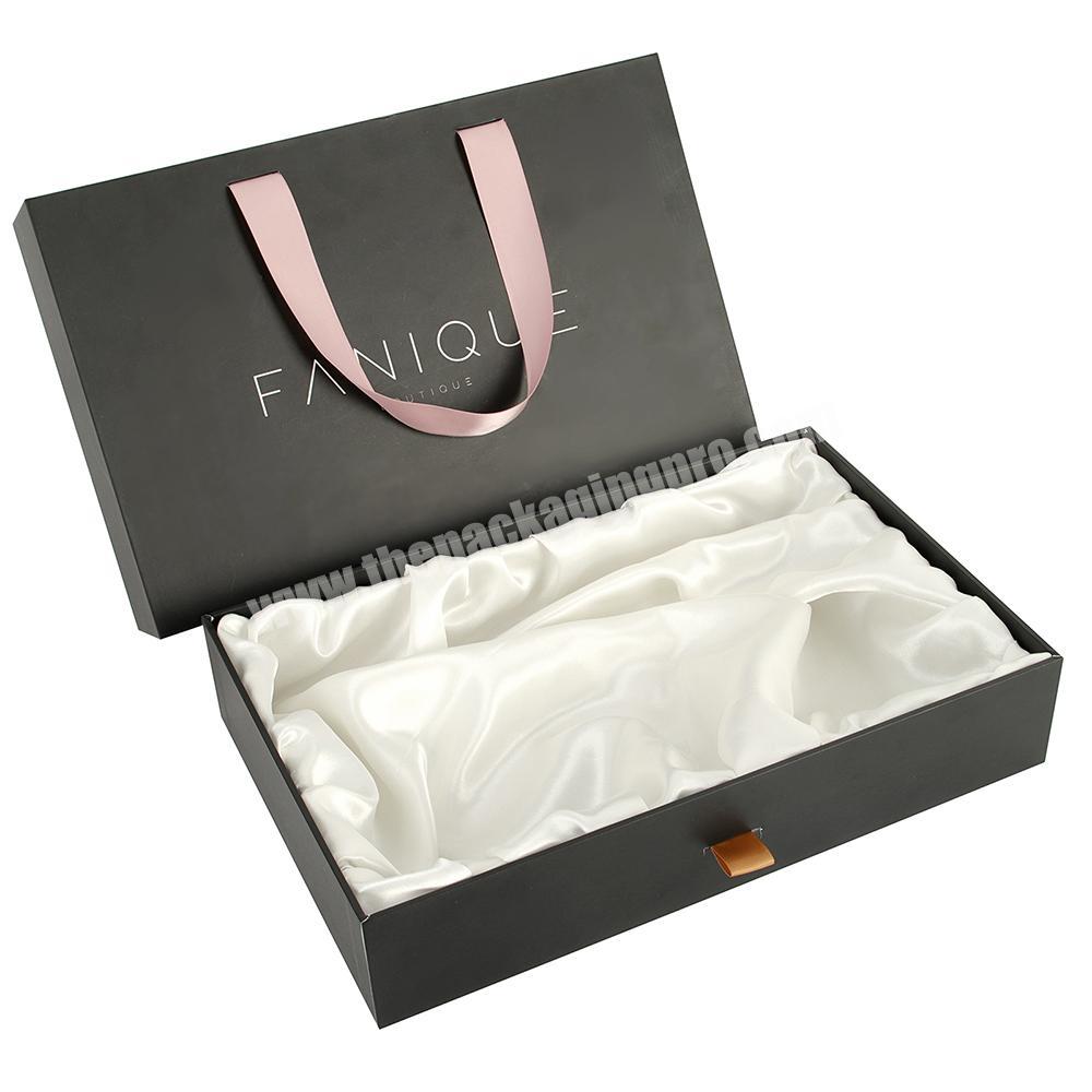 customized sliding drawer paper box packaging for hair extensions wholesale matte black bundles wig package with satin