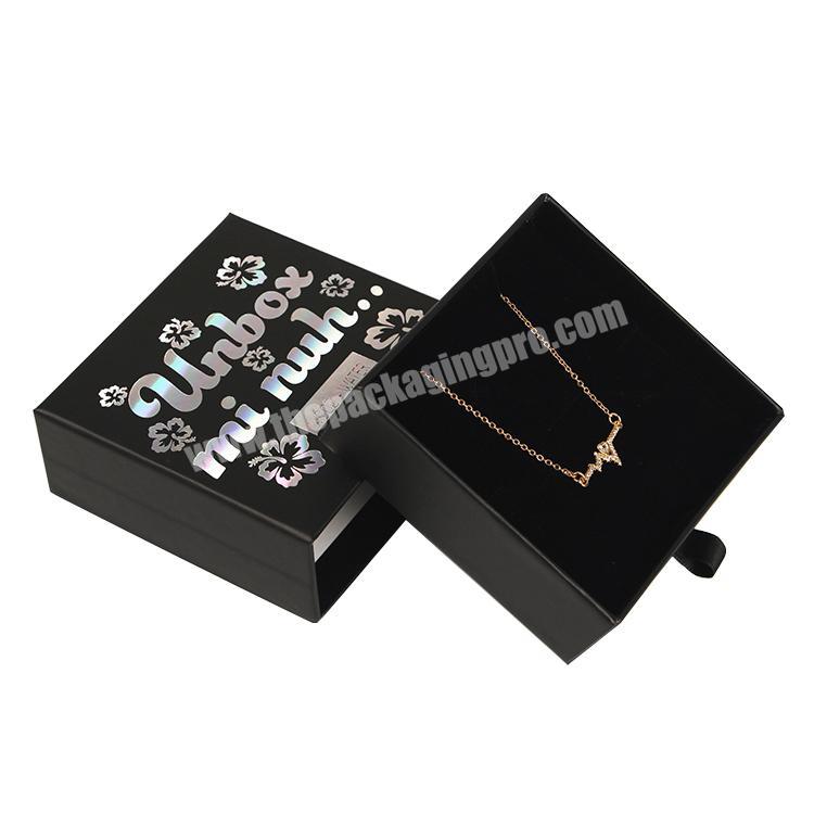 Custom Logo Holographic Drawer Style Jewelry Box With Black Foam Insert Wholesale