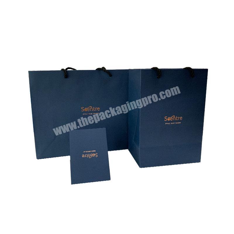 Navy Blue Color Horizontal Design Shoes Shopping Bag With Rose Gold Logo Printed Custom Size Brand Clothing Paper Packing Bag