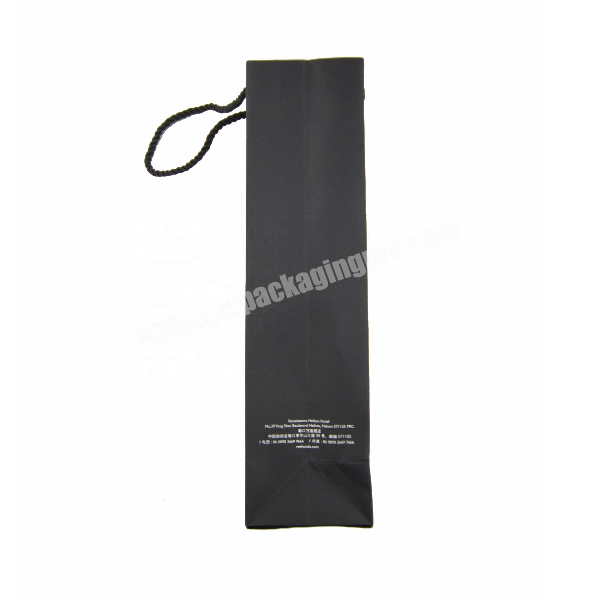 Custom print black cardboard wine paper bag wear bag ribbon handle bag with handle