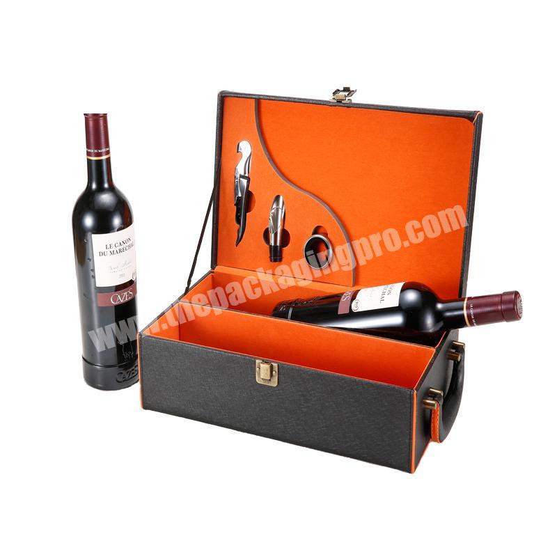 Diamond quality leather wine gift box 2 bottles wine carrier with accessory