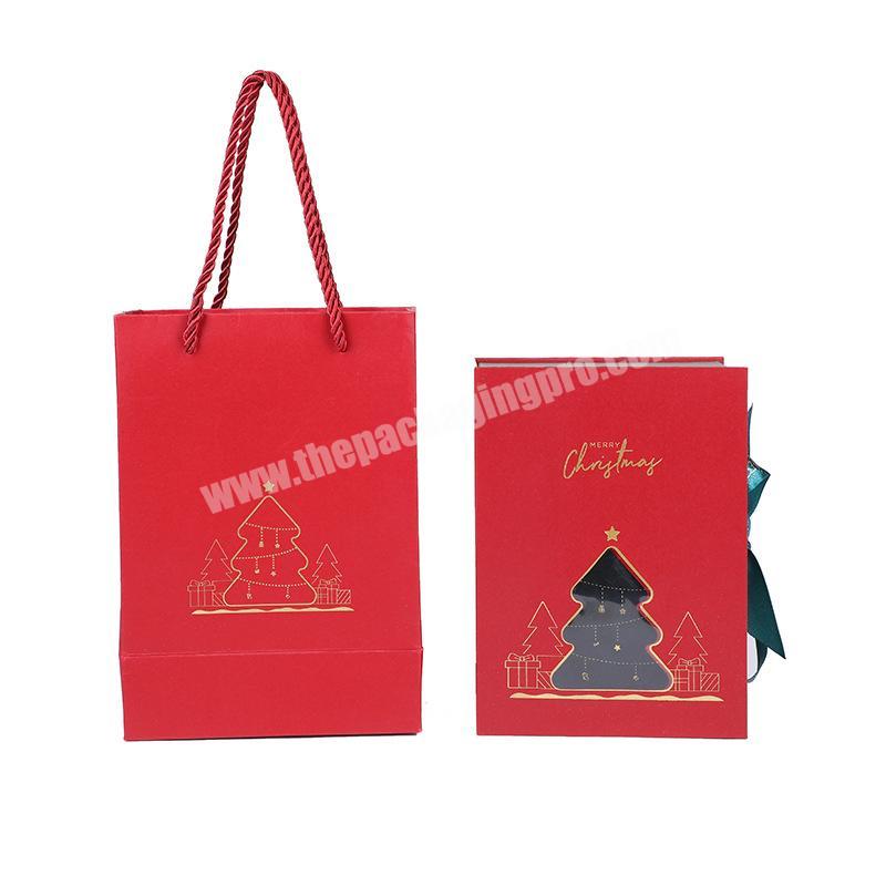 High Quality Red Magnetic Lid Modern Novel Design Christmas Perfume Cosmetics Gift Packing Box with Ribbon Open Window
