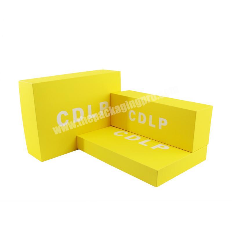 Private label matte yellow custom printing luxury cardboard clothing gift packaging boxes t-shirt paper box with lid