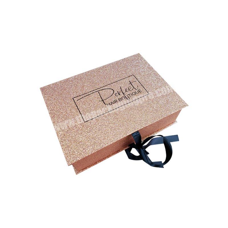 Shenzhen Cool Glitter Gold Magnetic Closure Rigid Cardboard Paper Hair Extension Packaging Gift Box