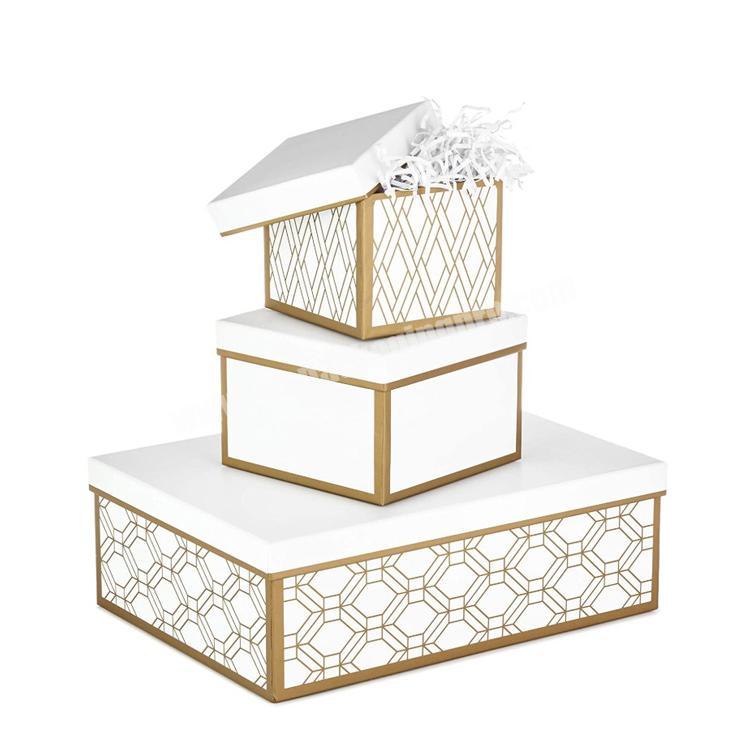 wholesale Glossy Lamination Gift Boxes with gold foil Lids and Fill for Weddings, Bridesmaids