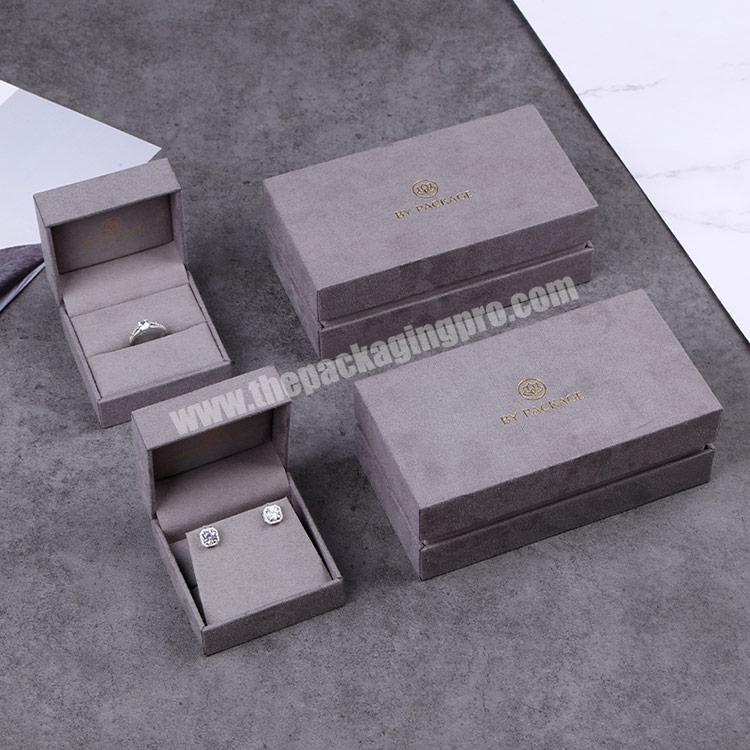 Boyang Custom Girls Earring Ring Necklace Packaging Grey Suede Velvet Jewelry Box
