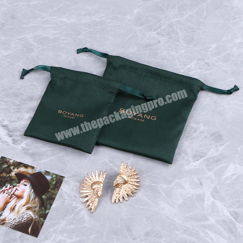 Boyang Custom New Design Cheap Dark Green Drawstring Velvet Jewelry Bag Luxury