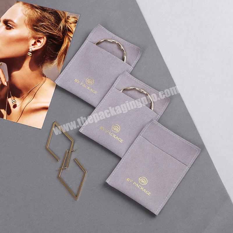 Boyang Custom Personalized Earring Packaging Bag Grey Microfiber Jewelry Packing Envelope Pouch