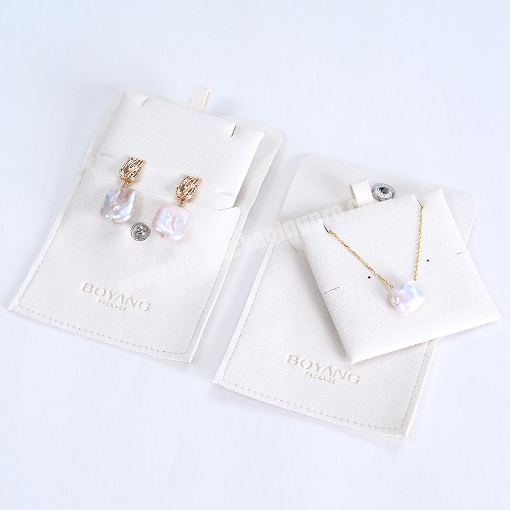 Boyang Custom White Snap Button Earring Ring Necklace Gift Microfiber Jewelry Pouch Bag Packaging