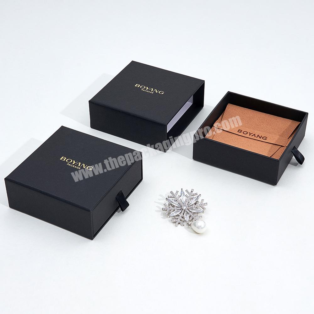 Boyang Professional Design Paper Drawer Black Jewelry Drawer Box with Pouch