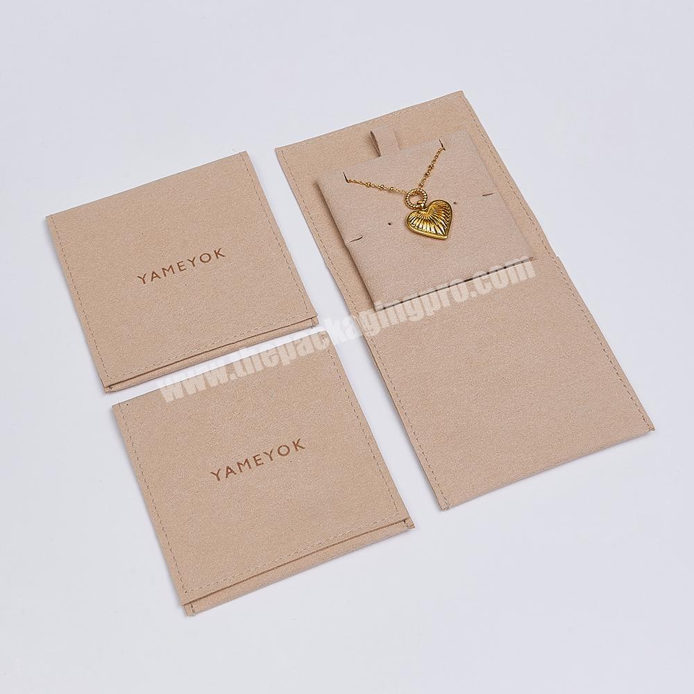 Custom Earring Necklace Packaging Envelope Flap Microfiber Jewelry Pouch Bag with Logo