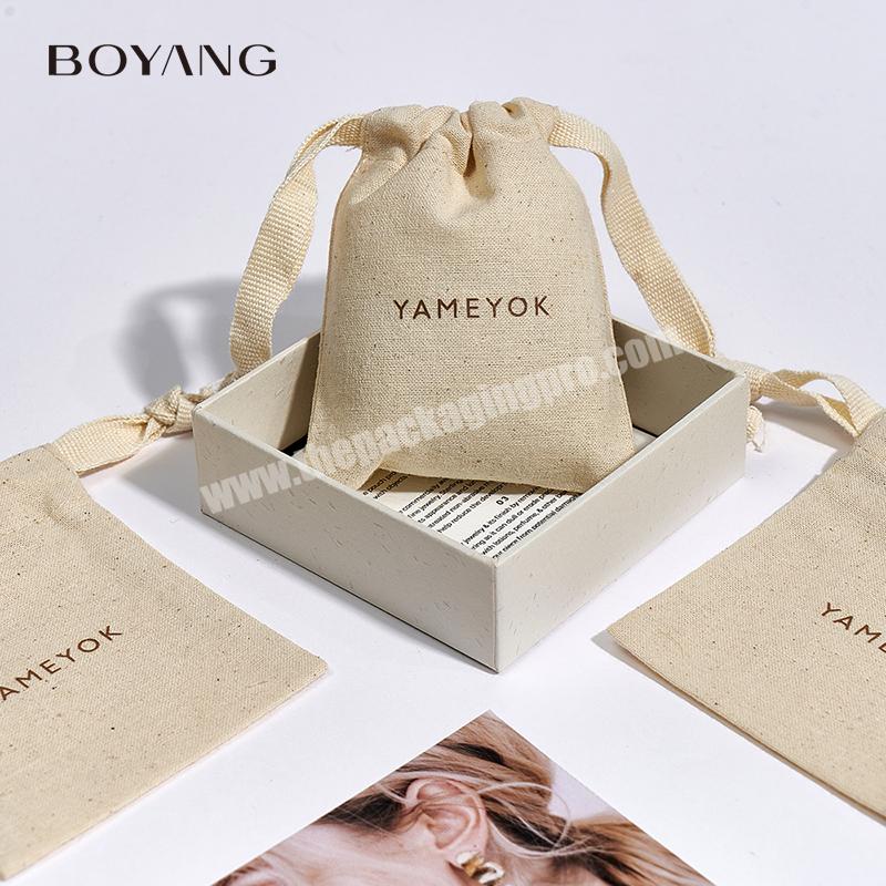 Custom Eco Biodegradable Small Drawstring Cotton Jewellery Packaging Bag Jewelry Pouch with Logo