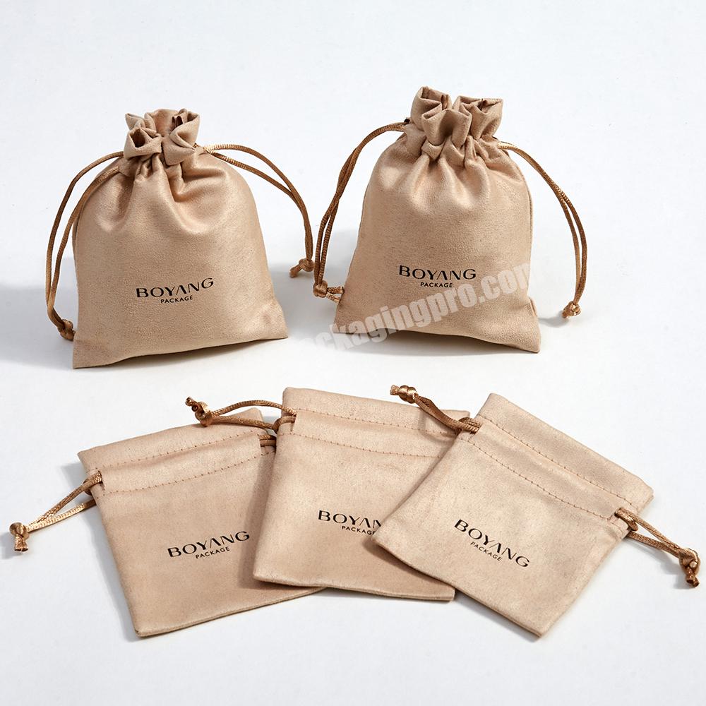 Custom Logo Drawstring Suede Pouch Small Gift Bag Jewelry Packaging Pouch