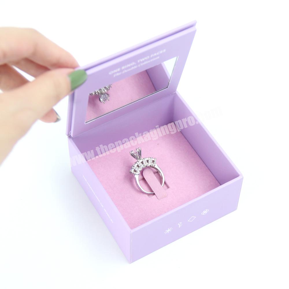 Luxury personalized jewelry box with mirror gift packaging ring necklace custom jewelry boxes with logo ring suede jewelry box