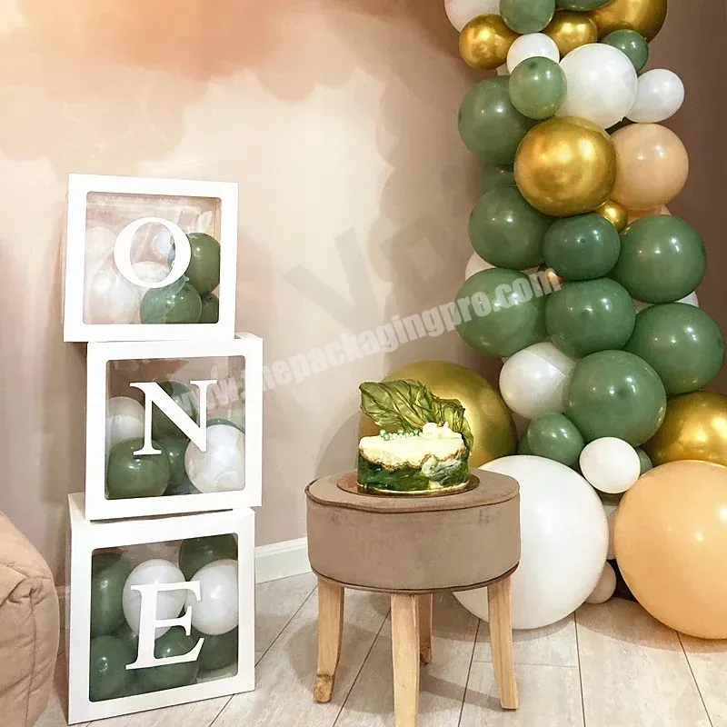 4 In 1/ 3 In One Birthday Party Clear Balloon Box With Letter Sticker Rigid Foldable Gold Balloon Paper Box Clear Window Favor T - Buy Clear Balloon Packaging Gift Paper Boxes Custom Logo Paper Box Packing For Birthday Party Display Box With Letter S