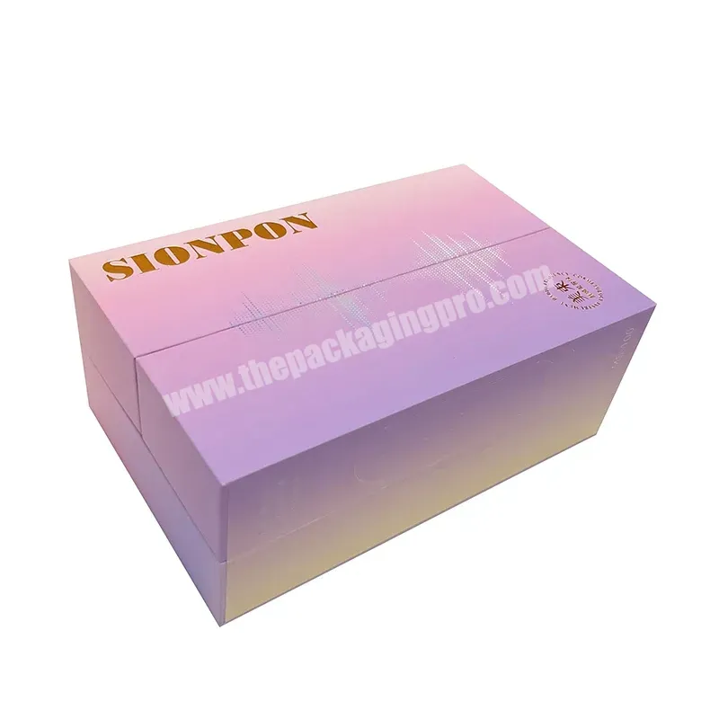 High End Pink-purple Paper Box With Insert Cosmetics Packaging Box With Log Double Door Open Rigid Gift Box - Buy Double Door Rigid Gift Box,Double Door Open Gift Box,Double Door Paper Magnetic Gift Box.