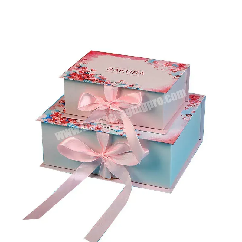 Luxury Blue Pink Flower Color Cardboard Rigid Gift Bx With Ribbon Shoe Clothes Mystery Box Packaging - Buy Mystery Box Packaging,Shoe Mystery Box,Paper Magnetic Box.