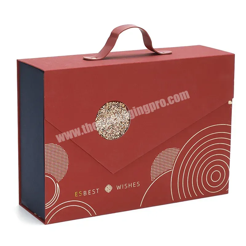 Luxury Rigid Cardboard Wedding Dress Clothing Shoes Magnetic Folding Cosmetic Boxes Gift Packaging Box With Pu Handle - Buy New Creative Clamshell Gift Box Ins Birthday Gift Box Wedding Celebration Hand Gift Box,Custom Luxury Gift Packaging Box Porta