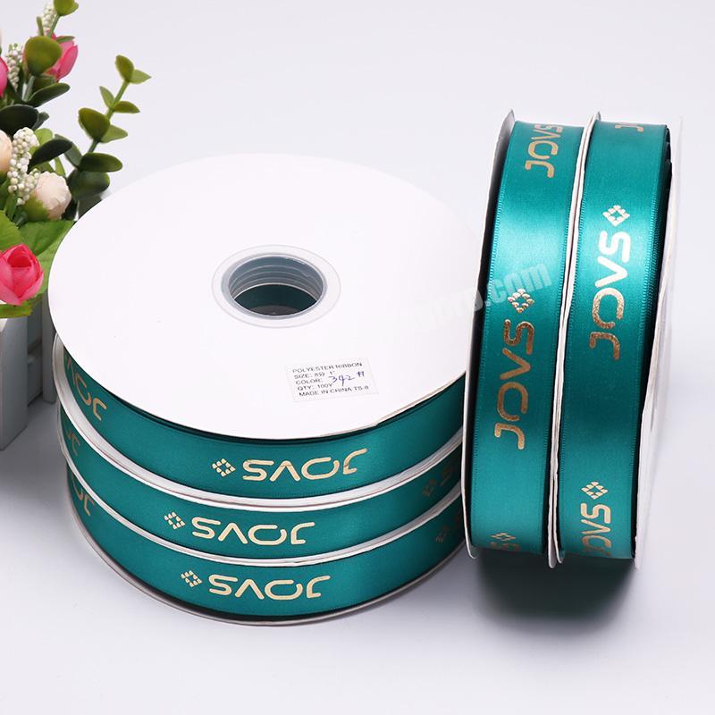 1 Inch Polyester Ribbon With Gold Foil Custom Logo