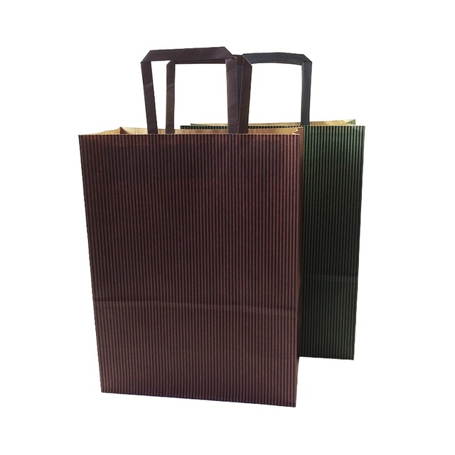 10 Pcs/lot Multifuntion Kraft Paper Bags With Paper Handle Environment Friendly Gift Paper Bag Stripe Package Bags 33*25*12cm