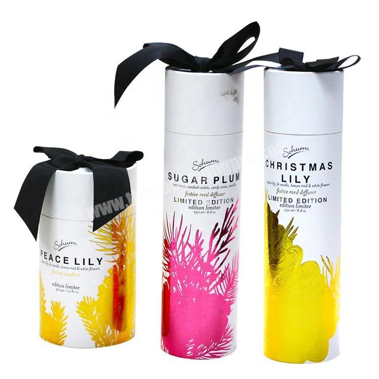 100% Recycled Material Custom Candle Paper Tube Packaging with Bow
