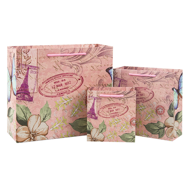 10PCS Vintage European Style Cute Fresh Flower Printing Kraft Paper Gift Bags Birthday Wedding Party Packaging Kraft Paper Bag