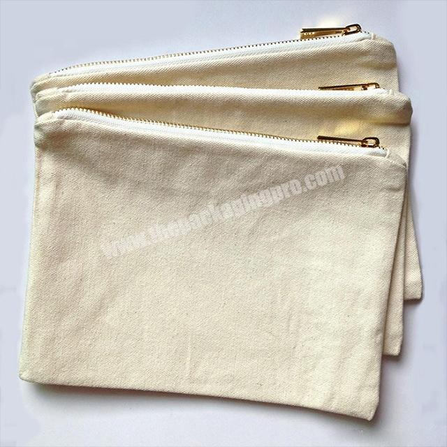 10oz blank cotton canvas cosmetic bag with gold zip
