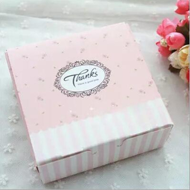 10pcs/lot Pink Thank Cake Box Party Cupcake Gift Bakery Maccaron Pastry Cookies Packaging Paper Boxes Baby Shower Party