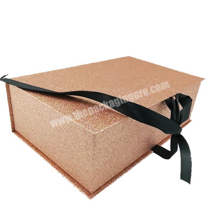 12 years factory Custom Luxury glitter material black ribbon stamp logo hair extension and packaging paper boxes
