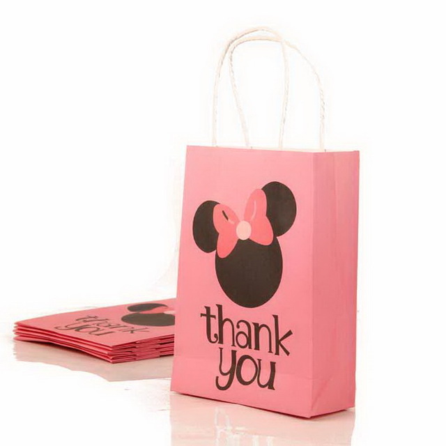 15x6x21cm Thank Natural Kraft paper bag with handle Paper Wedding Favor Gift Bags for Party 12 PCS.