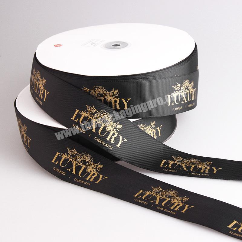 2 inch custom ribbon black grosgrain ribbon print gold logo
