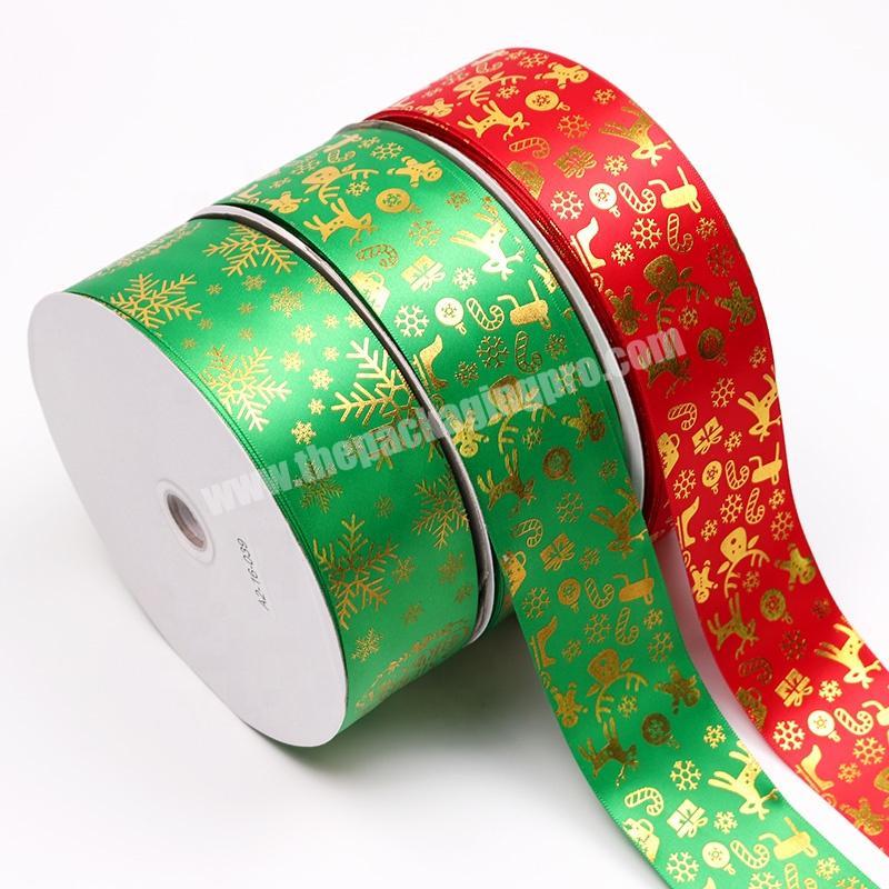 2 Inch Red Printed Gold Foil Satin Ribbon Custom Hot Stamping Foil Printing Ribbon