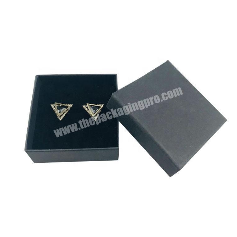2 pieces lid and base small black paper earrings box with flocked foam inlay