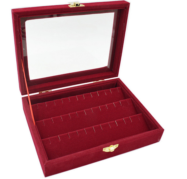 2016 Hot Sale High-end Red Ear Stud Jewelry Box Glass Lid Jewelry Box Stud Earrings Dustproof Plug Jewelry Box Free Delivery