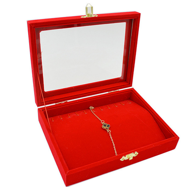 2016 Hot Sale High-end Bright Red Necklace Jewelry Box Glass Lid Jewelry Box Pendant Dustproof Plug Jewelry Box Free Delivery
