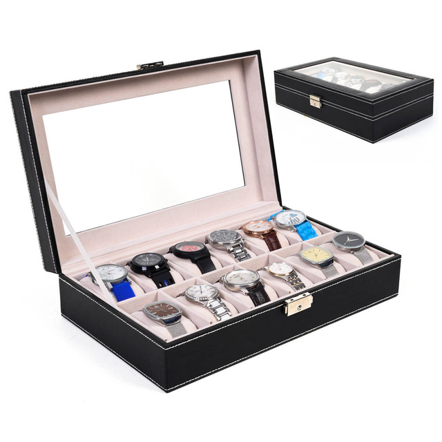 2017 New Arrival PU Leather 12 Slots Wrist Watch Display Box Storage Holder Organizer Watch Case Jewelry Dispay Watch Box