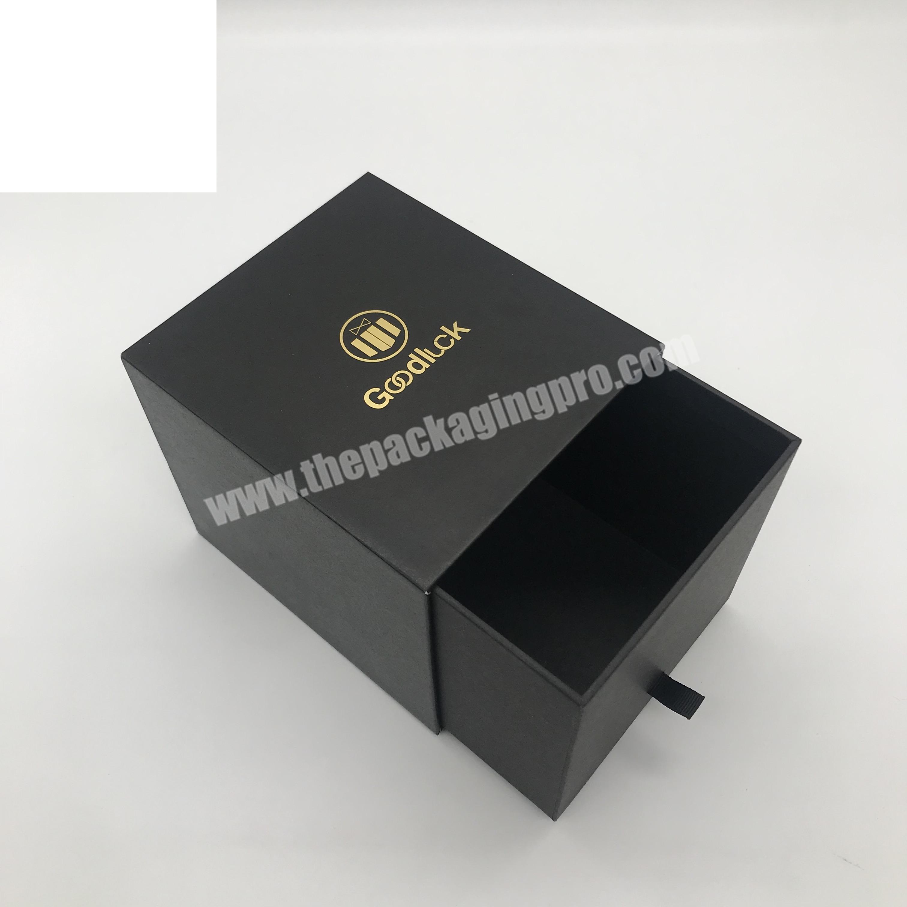 2019 China Wholesale new design Luxury Gift boxes black drawer paper gift box with hot stamping logo