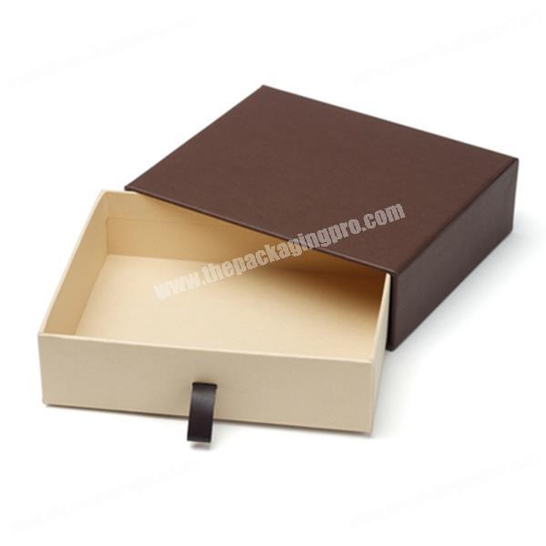 2019 Custom brown gold foil  beige drawer cardboard luxury card collection slide ribbon gift packaging box