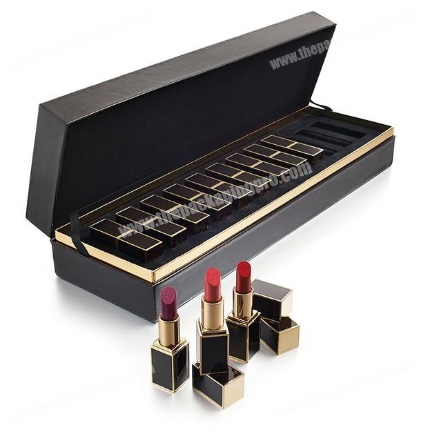 2019 High End Custom Lipstick Box No Brand Name Cosmetic Black Gold Foil Box Make Up Gift Box