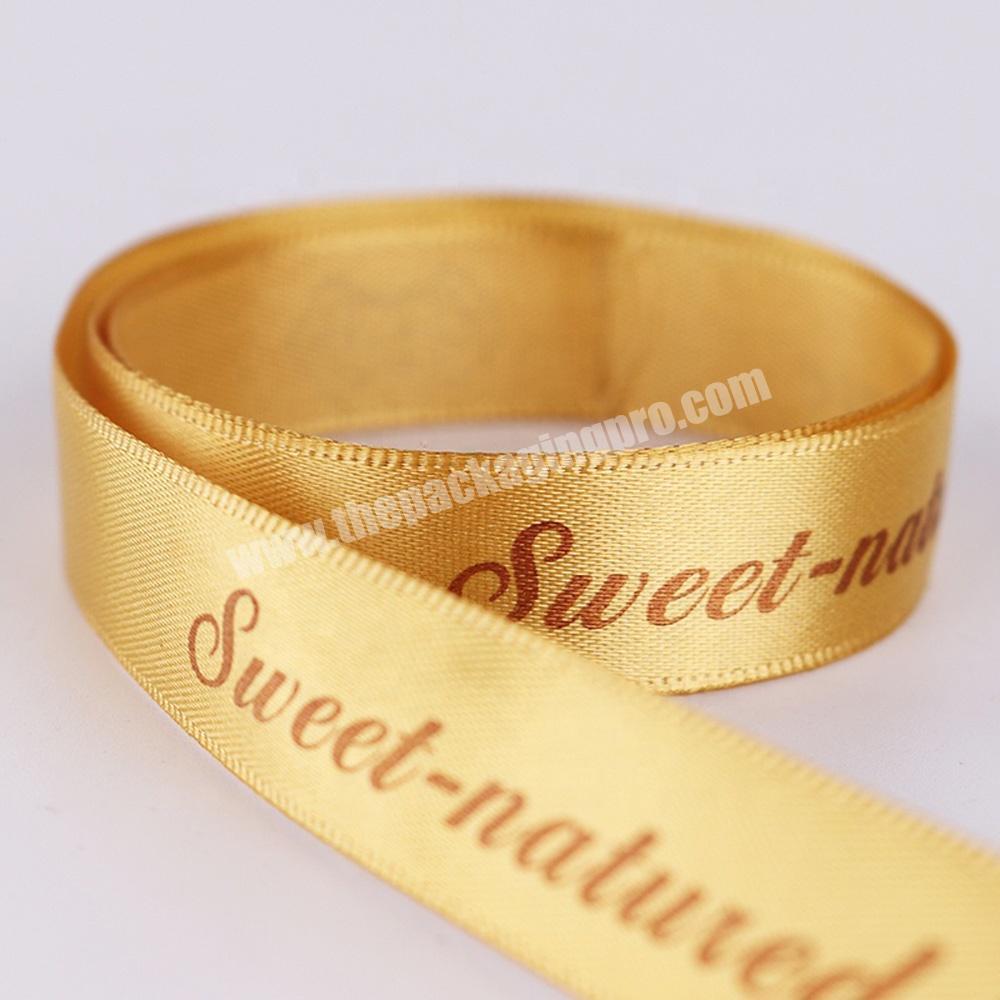 2019 Hot Sale Custom 1Inch Gold Ribbon Printed with Logo Polyester Satin Ribbon For Decoration