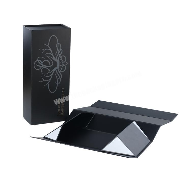 2019 Large black CMYK custom cardboard rigid paper collapsable clamshell packaging box with debossed
