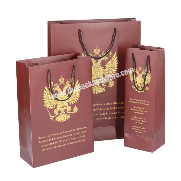 2019 New 210gsm brown CMYK large custom paper wine bags with logos