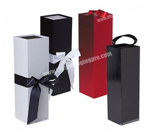 2019 New product high fashion red wine paper folding square shaped wine bottle glass packaging boxes